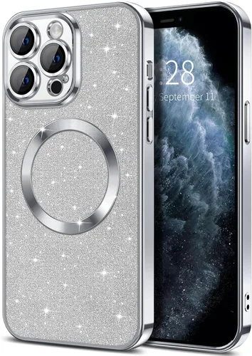Miniatura 27 de Hython Funda para iPhone 15 Plus con purpurina, fundas magnéticas transparentes para teléfono con protector de lente de cámara