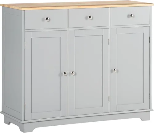 Miniatura 14 de HOMCOM Aparador de buffet con encimera de madera maciza, gabinete de almacenamiento de cocina moderno, gabinete de barra de café con 2 cajones, Negro