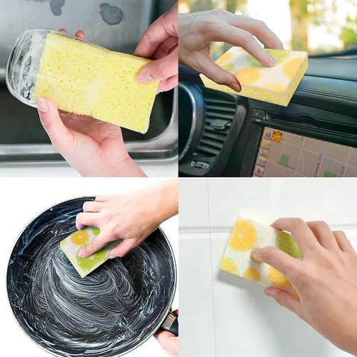 Miniatura 6 de CELOX Esponjas de doble cara impresas con limón, esponja antiarañazos para limpieza de cocina, 4.5 x 2.8 x 0.8 pulgadas (6)