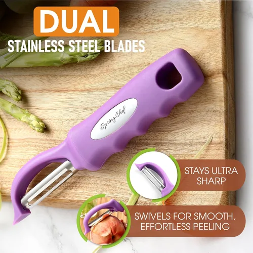 Miniatura 2 de Spring Chef Pelador de Verduras Giratorio Premium, Mango Cómodo y Cuchillas de Acero Inoxidable Ultra Afiladas - Pelador de Cocina Perfecto