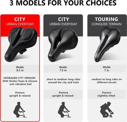 Miniatura 6 de IPOW Asiento de bicicleta cómodo para mujeres u hombres, repuesto de silla de bicicleta acolchado suave de espuma viscoelástica de alta densidad