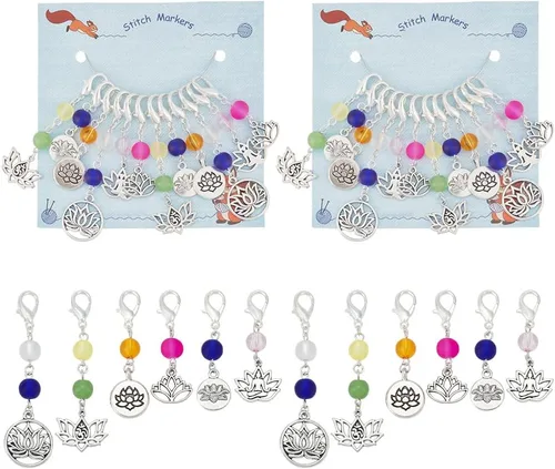 Miniatura 10 de NBEADS 20 piezas marcadores redondos de punto con anillo de animales, marcadores de punto de ganchillo esmaltados de aleación, cierre de acero