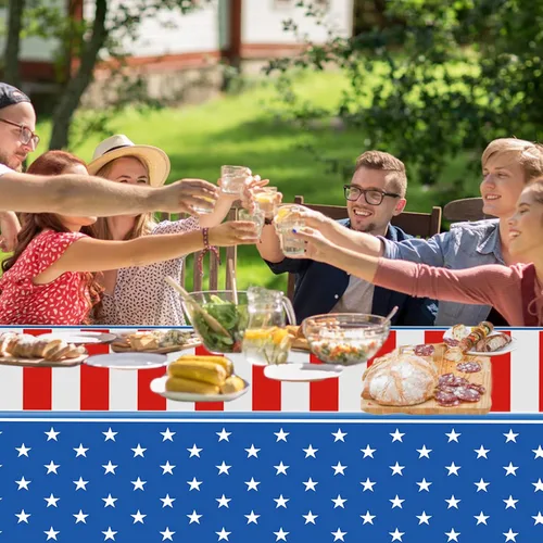 Miniatura 4 de 2 manteles de 4 de julio, manteles de bandera estadounidense, suministros para fiesta patriótica, para el Día de los Veteranos, Día de la Bandera