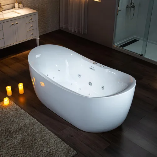 Miniatura 6 de WOODBRIDGE Bañera combinada de remojo climatizada de 72 "x 35-3/8" con chorro de agua y burbujas de aire con panel de control LED, BJ400 Drenaje