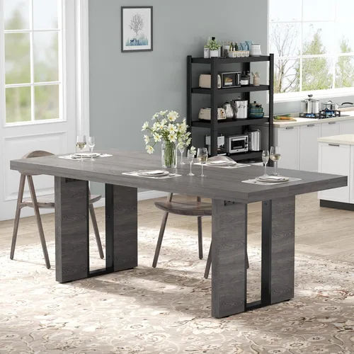 Miniatura 8 de Loomie Mesa de comedor de 70.8 pulgadas, mesa de cocina rústica para 6-8 personas, muebles de comedor grandes, mesa rectangular para sala de estar