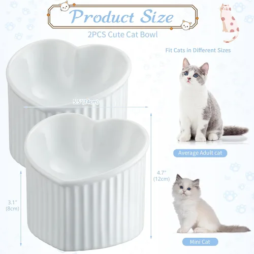 Miniatura 2 de Mumufy 2 piezas de tazones elevados de cerámica para gatos, tazones inclinados elevados para mascotas, anti-vómito, plato para gatos para agua sin