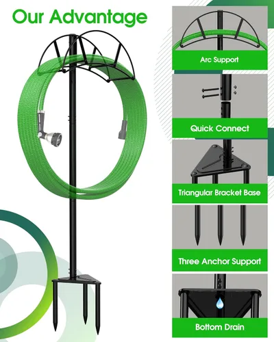 Miniatura 4 de Meykwod Soporte para manguera de jardín independiente, organizador de manguera resistente para patio exterior, resistente para sostener 150 pies