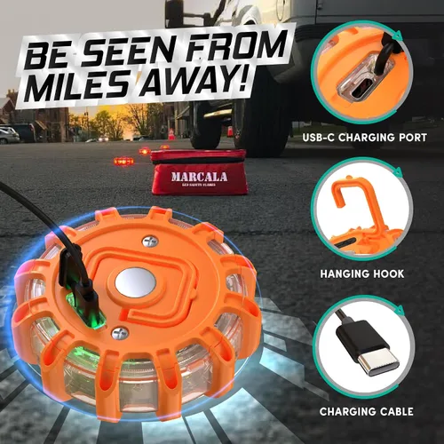 Miniatura 2 de Marcala Paquete de 4 bengalas LED recargables de emergencia para carretera, batería grande de 1200 mAh para un tiempo de funcionamiento más largo