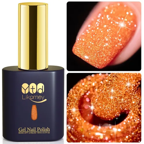 Miniatura 13 de YTD Likomey - Esmalte de uñas de gel con purpurina reflectante, 0.5 fl oz (15 ml), color negro con destellos de diamante, tono azul oscuro