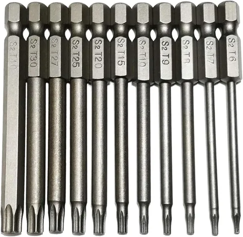 YDLQWCZ Broca Torx de seguridad, 11 piezas de vástago hexagonal de 1/4 de pulgada T6 T7 T8 T9 T10 T15 T20 T25 T27 T30 T40 3 pulgadas de longitud S2
