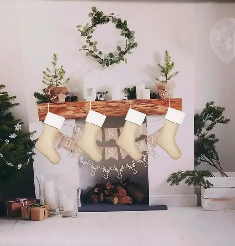 Miniatura 2 de Juego de 4 medias navideñas de arpillera para decoración de tamaño grande