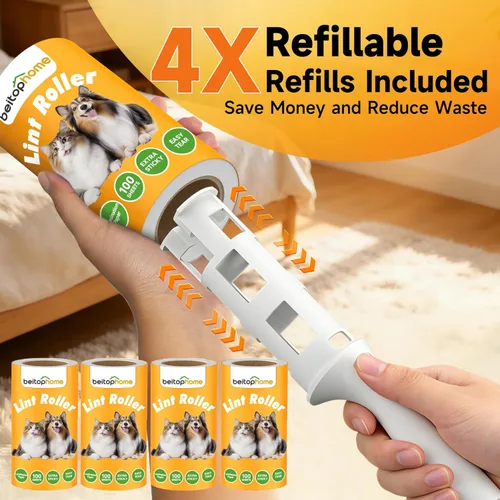 Miniatura 4 de Rodillo de pelusa extra adhesivo para pelo de mascotas, 600 hojas con 2 asas reforzadas, rodillo resistente para pelusa para ropa, sofá, muebles