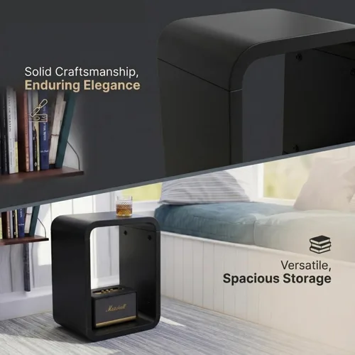 Miniatura 6 de Relso Aurora - Mesita de noche de madera maciza con estante abierto, mesa de noche con acabado negro, mesa auxiliar para dormitorio, sala de estar