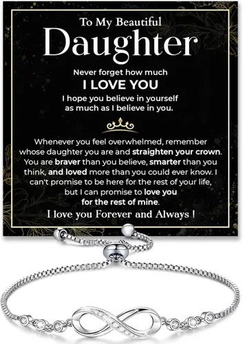 Miniatura 9 de Pulsera Para Mi Hija, Pulsera Corazón Infinito Para Hija De Mamá, Regalo De Joyería Para Hija De Mamá O Papá Con Tarjeta De Mensaje Y Caja Con