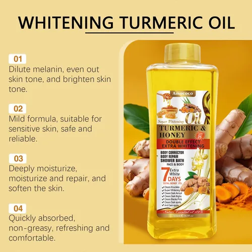 Miniatura 8 de Aceite corporal de cúrcuma de 6.8 fl oz para masaje e hidratación diaria, hidratación profunda con vitamina E, colágeno, aceite de cúrcuma para cara