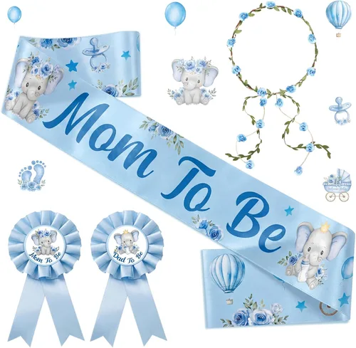Miniatura 11 de Ceenna Decoración de oso azul para baby shower, banda para mamá y papá, corona de flores para niños, baby shower, revelaciones de género que podemos