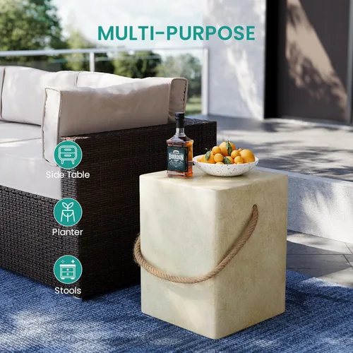 Miniatura 3 de SUNBURY Juego de 2 mesas auxiliares para exteriores, 2 piezas, mesa auxiliar de hormigón para patio, mesa decorativa pequeña de 18 pulgadas de alto