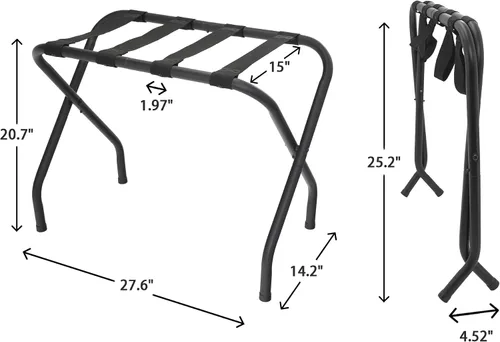 Miniatura 8 de Portaequipajes plegable, soporte de maleta de metal resistente con correas de nailon, portaequipajes plegable para habitación de invitados
