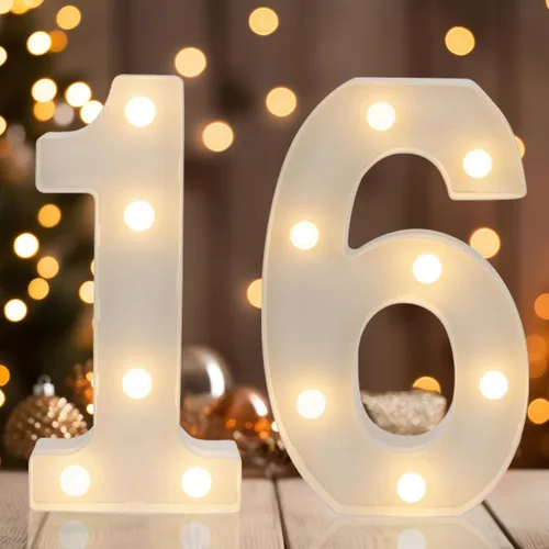 Miniatura 9 de Números Decorativos con Luces LED, Decoraciones de Cumpleaños número 13, Luces de Números LED Blanco Cálido, Letrero de Número de Marquesina