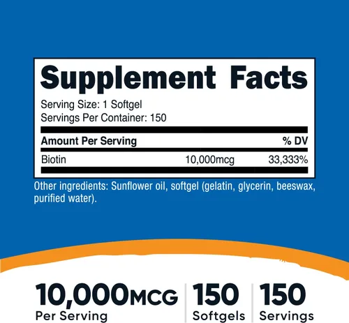 Miniatura 2 de Nutricost Biotina (10,000 mcg) 150 cápsulas blandas, sin gluten, sin OMG