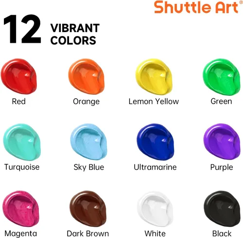 Miniatura 3 de Shuttle Art 12 colores de pintura acrílica, botellas de 250 ml/8.45 oz, juego de pintura acrílica, pigmentos ricos, suministros de pintura a granel