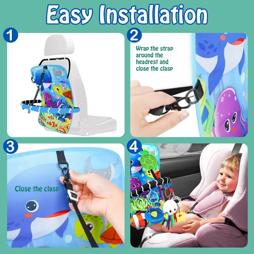 Miniatura 6 de Juguetes de Animales Marinos para Asiento de Coche de Bebé - Juguetes de Asiento de Coche Infantil de Doble Cara para Patear y Jugar con Juguetes