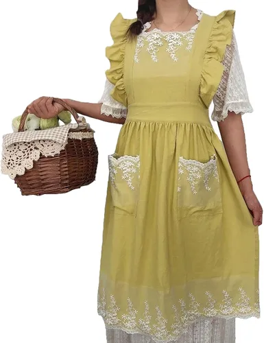 Miniatura 9 de Vibsion Delantal vintage con volantes para mujer, delantales de cocina de jardín con espalda cruzada Azul