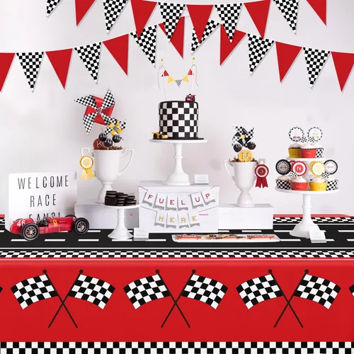 Miniatura 7 de Decoraciones de fiesta de coche de carreras de 33 pies, bandera triangular de carreras, banderines temáticos de carreras, decoraciones de fiesta