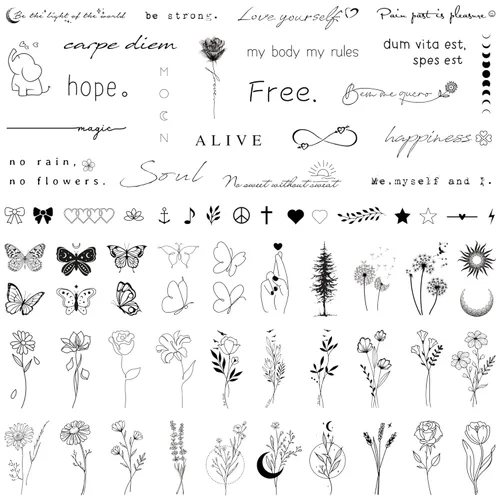 Tatuajes temporales realistas para mujeres - 60 hojas de tatuajes falsos pequeños y diminutos removibles para adultos, 185 piezas minimalistas a