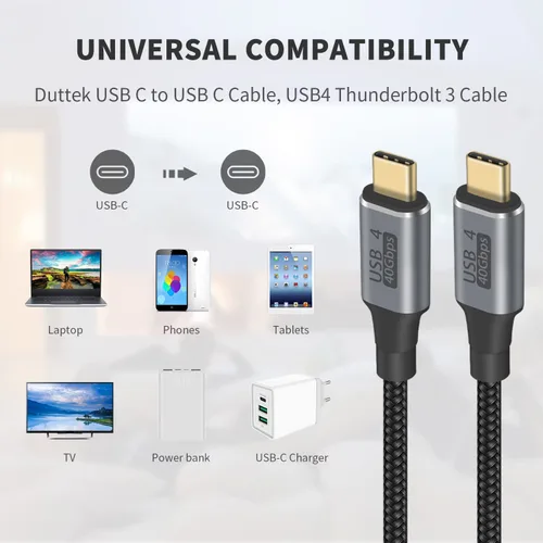 Miniatura 2 de Duttek Cable corto USB C a USB C de 40 Gbps, 1.6 pies/19.7 in, soporta 100 W PD, video de 8K a 60 Hz, trenzado de nailon, para iPhone 15, portátil