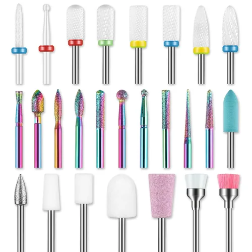 Miniatura 10 de Rolokit Juego de 6 brocas para uñas con cepillo de limpieza, brocas profesionales de carburo de tungsteno de 3/32 pulgadas, brocas para quitar