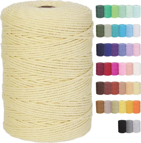 Miniatura 36 de Cuerda de macramé de algodón de 3 mm x 109 yardas, suministros de macramé de color natural, cuerda de algodón suave para colgar plantas, colgante