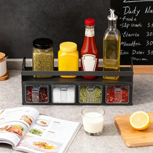 Miniatura 2 de Estante de especias de cocina, organizador de cocina y estante de almacenamiento con 4 cucharas, organización de especias para gabinetes, pared