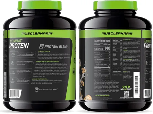 Miniatura 9 de MusclePharm Combat Proteína en polvo, sabor a galletas y crema, alimenta los músculos para entrenamientos productivos, 5 fuentes de proteína