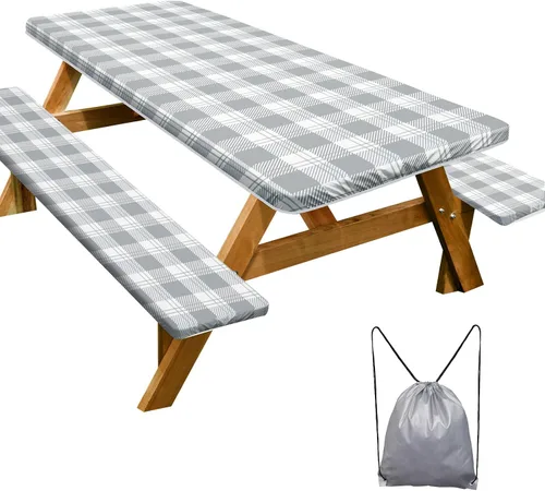 Miniatura 37 de Funda de mesa de picnic con fundas para bancos Esenciales de camping Mantel de picnic impermeable y a prueba de viento con bolsa de cordón, funda