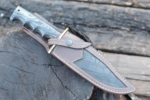 Miniatura 7 de Cuchillo Bowie de 13 pulgadas, hoja fija, mango de madera, cuchillo de caza de acero D2 con funda de cuero para campamento, senderismo, supervivencia