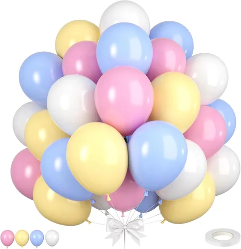 Miniatura 13 de Globos Azul Polvoriento y Rosa, 50 piezas Globos Retro Rosa y Azul, Globo de Oro Rosa Metálico Claro para Niña Niño Fiesta de Cumpleaños Boho Baby