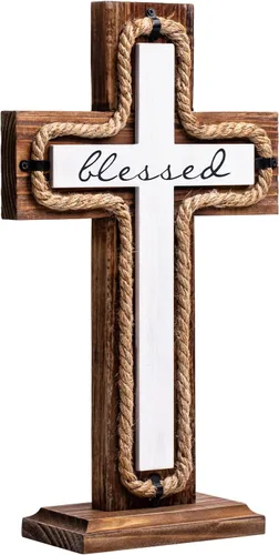 Miniatura 12 de OKSQW Cruz de pared de madera cristiana espiritual Cruz religiosa Regalos con gancho para colgar en la pared o mesa con bendita para la iglesia