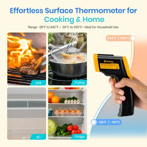 Miniatura 3 de Etekcity Pistola de temperatura láser termómetro infrarrojo 774, termómetro para carne, alimentos, caramelos y horno para accesorios de plancha