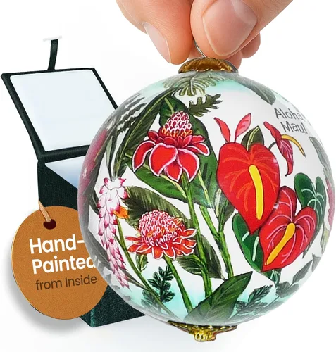 Cornucopia Maui ornamento de Navidad de cristal pintado a mano con caja de regalo, recuerdo coleccionable CC/M