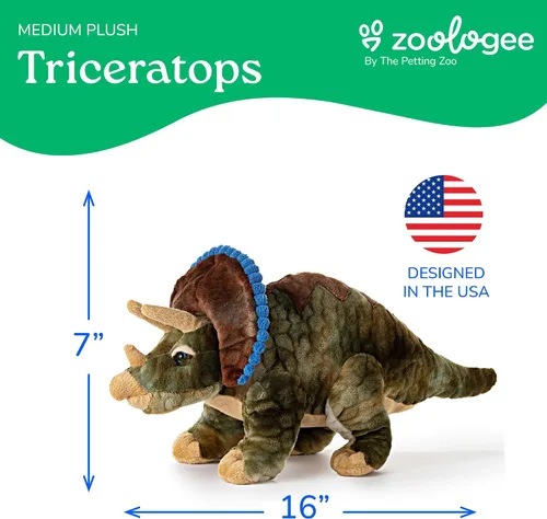 Miniatura 6 de The Petting Zoo Triceratops - Peluche de peluche, regalo para niños, animales de dinosaurio, juguete de peluche de dinosaurio Triceratops, 16