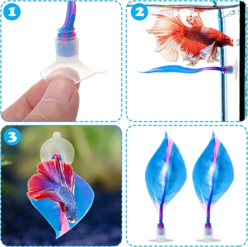 Miniatura 3 de WILLBOND 2 piezas de silicona azul Betta Fish Bed Leaf Hamaca Betta Fish Tank Accesorios Decoraciones para adornos de acuario, práctico lugar