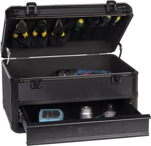 E ELIAUK Caja de herramientas con estuche rígido, organizador de almacenamiento, maleta de transporte, caja de herramientas con cajones, color negro