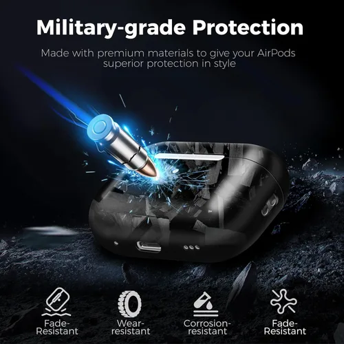 Miniatura 5 de MONOCARBON Funda de fibra de carbono forjada real para AirPods Pro 3, cubierta dura protectora delgada con cordón, compatible con MagSafe