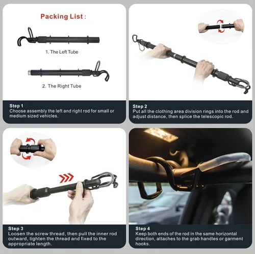 Miniatura 6 de Barra ajustable para colgar ropa de automóvil, de 30 a 50 pulgadas, barra de suspensión resistente para vehículos pequeños o medianos, armario