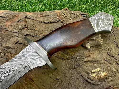 Miniatura 3 de REG-274, Acero de Damasco hecho a mano 13,00 pulgadas, Cuchillo de caza de palo de rosa con mango con guardias de acero damasco