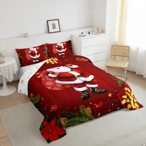 Miniatura 4 de Erosebridal Juego de edredón de Papá Noel tamaño matrimonial para niños y niñas, edredón de plumón de Feliz Navidad, juego de ropa de cama