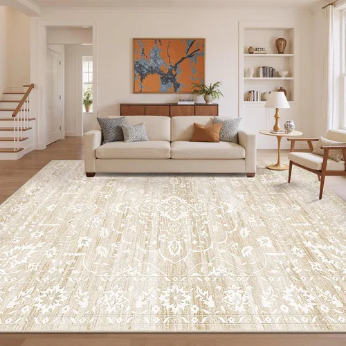 Miniatura 17 de Soalmost Alfombras de área de 5 x 7 pies para sala de estar, alfombras lavables florales beige para comedor, dormitorio, oficina en casa, alfombra