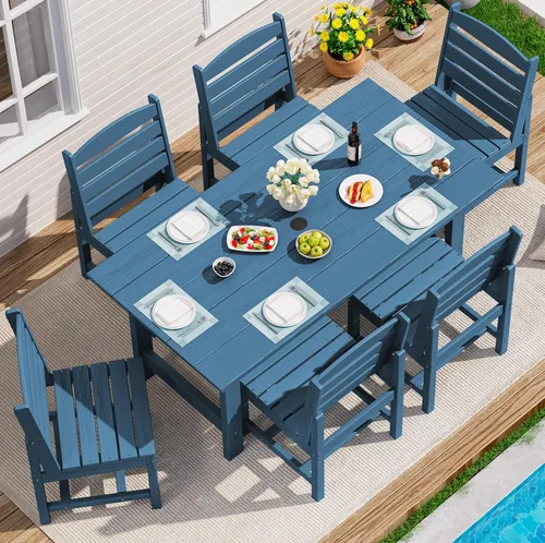 Miniatura 36 de SERWALL Juego de Mesa de Comedor de HDPE para Exteriores, Juego de 7 Piezas de Mesa de Comedor al Aire Libre con Mesa con Corte para Agujero de Gris