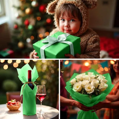 Miniatura 4 de SANZIX 150 hojas de papel de seda verde para bolsas de regalo a granel de 20 x 14 pulgadas, papel de regalo verde perfecto para decoraciones del día